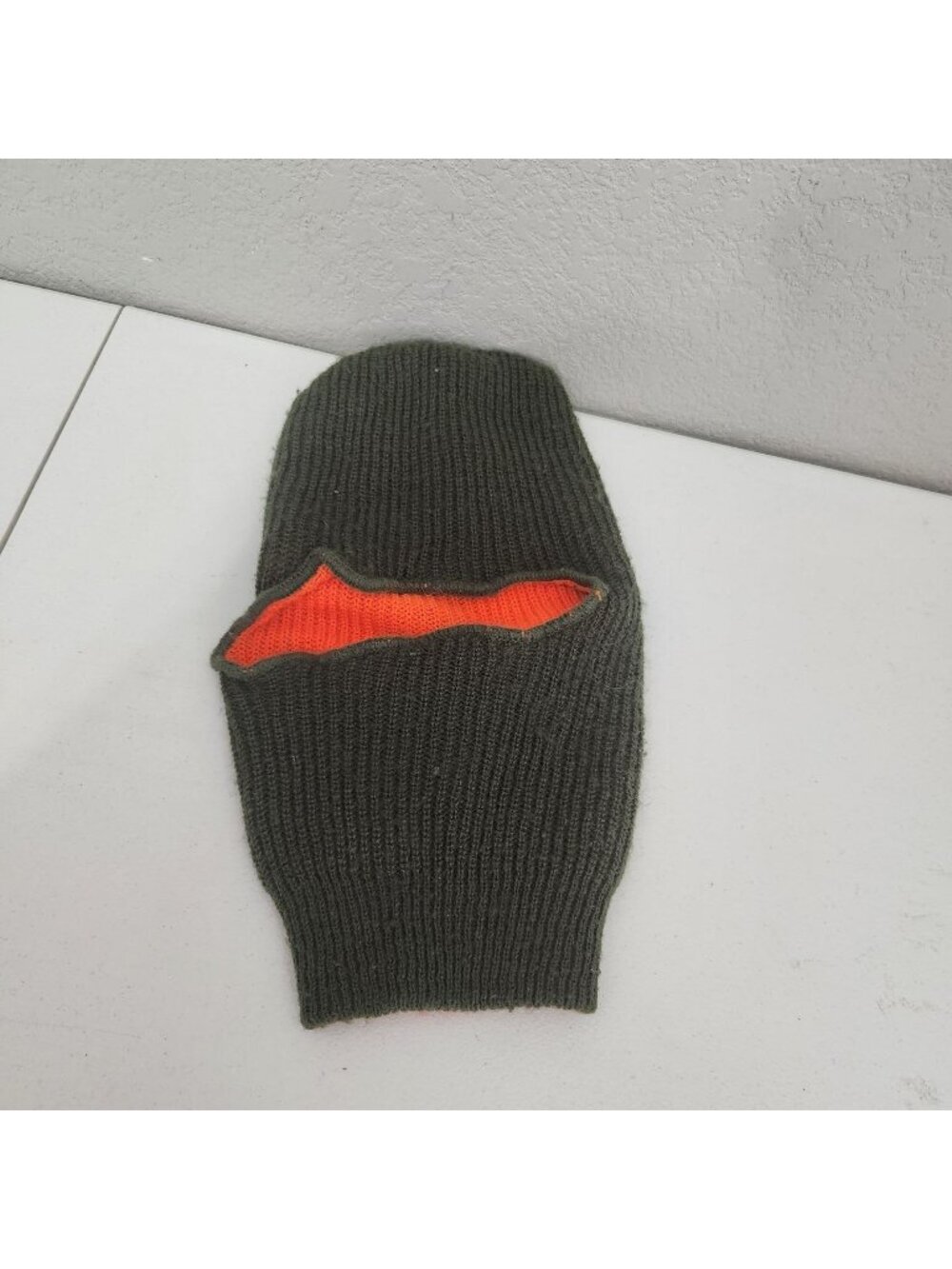 Reversible Olive Green & Orange Knit Balaclava Face Mask Ribbed Winter Hunting